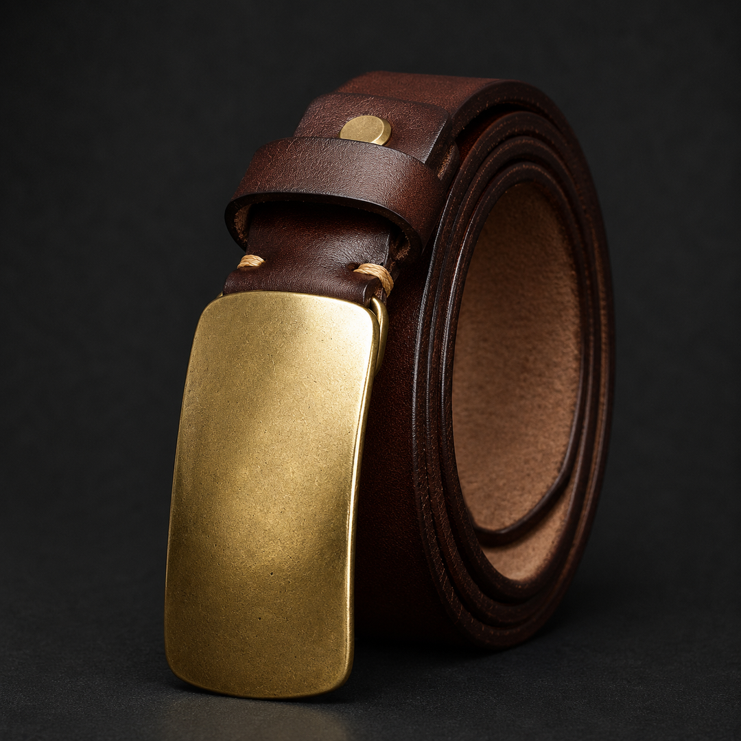 Forged Brass Buckle Leather Belt