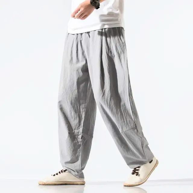 Raw Linen-Cotton One-Tone Pant