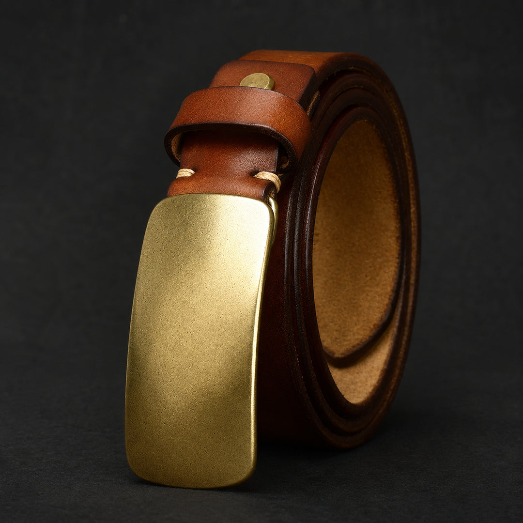 Forged Brass Buckle Leather Belt